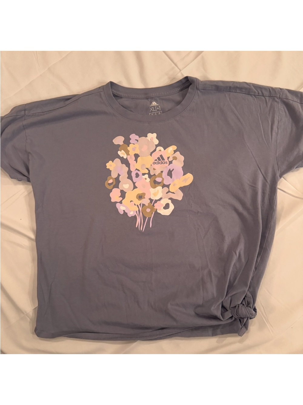 Adidas Girls XL Floral Graphic T-Shirt Purple Side Knot Short Sleeve